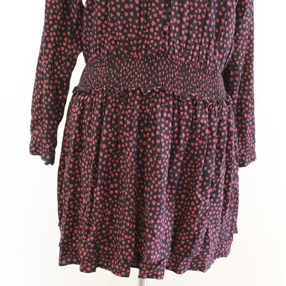 Rails Jasmine Enamored Heart Print Smocked Long Sleeve Dress Sz S Tiered V Neck - Picture 5 of 7